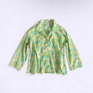 Vintage Green Floral Cotton Button Up Shirt Appleseeds Crinkle